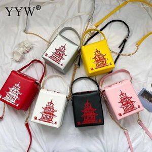 Bag Chinese Takeout Box Purse Novelty Fashion Crossbody Shoulder Chain For Girl Handbag Tower Pu Leather Women