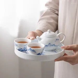 Teaware Sets Hand Painted Blanc De Chine Teapot Household Filter Tea Maker Single Cup Bamboo Tray Set Mini Gentleman Orchid