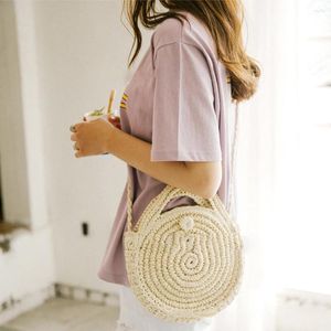 Totes Stroh Tasche Summer Fashion Casual Women Messenger Bags Round gewebte einfache elegante Feiertags Handgemachte Dame