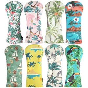 Hawaiian Style Soft PU Leather Printing Golf Club Headcover 3st Set Bundled Driver Fairway Wood Hybrid Covers 240510