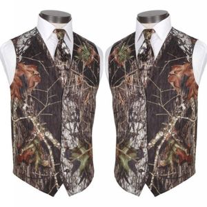 Vest Tie Custom Made Modest Camo Groom Vests Rustic Wedding Vest Tree Trunk Leaves Spring Camouflage Slim Fit Men's Vests 2 Piece 245E