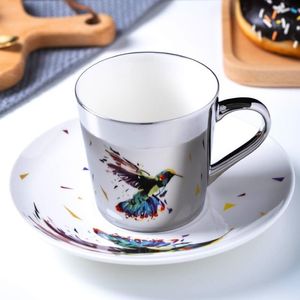 Mughes Ins Specchio Reflection Cup Tagle Tagle Ceramic e Saucer Set Lion Funny for Friend Birthday Gift WF 2673