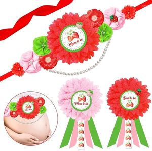 Party Decoration Funmemoir Strawberry Themed Baby Shower Corsage Belt Set Graviditet Sash Parents Girl Supplies