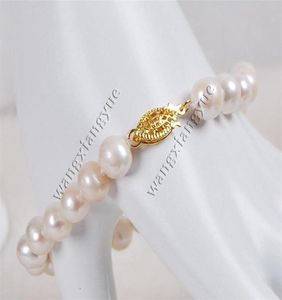 89mm Genuine Natural White Akoya Cultured pearl bracelet 7 5 Hand Knotted3225279l9192826