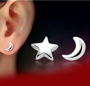 Vittguldörhängen för kvinnor Star Moon Ear Jewely 30 925 Sterling Silver Plating Stud örhängen för islamiska muslimer Vintage Jewe1852284