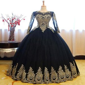 2019 Elegancka czarna złota koronkowa suknia balowa sukienki Quinceanera Suted Sweet 16 -letnia impreza wieczorna Suknia Vestidos de 15 anos QC1389 3291