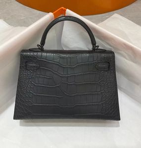 Designer Bag Luxury Totes Brand Purse Real Matte Crocodile Skin 19,5 cm Women Mini Totes Helt handgjorda sömmar Fastleverans Partipris