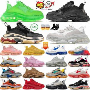 Triple S Designer Buty Sneakers Clear Trainers Sole 17fw Black White Red Red Pink Różowe Platforma Women Mężczyźni Kobiety Light Beige Neon Green Shoe Trainer Sneaker Brown