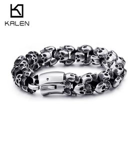 Kalen großer Edelstahl glänzender Schädel Charm Bracelets Men039s Armband Jungen Punk Skelett Fashion Schmuck Geschenk an Big Men9894001