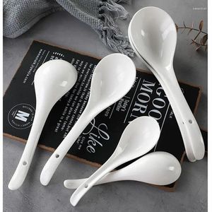 Spoons Ceramic Soup Spoon Classic White Porcelain Long Handled Restaurant Household Tableware