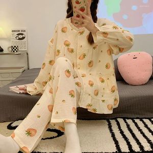 Women's Sleepwear Autumn Pajama Sets For Women Two Piece Set Strawberry Print Home Clothes Pyjamas Long Sleeve Girls Homewear Nightwear