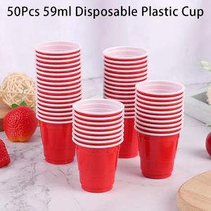 Disposable Cups Straws 50Pcs 2oz Red Clear Plastic Cup Outdoor Picnic Birthday Kitchen Party Tableware For