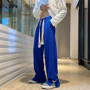 Men Trendy Sweatpants High Waist Fashion Vintage Blue Jacquard Casual Bottoms Loose Casual Side Slit Wid-Leg Pants Male Pants 240511
