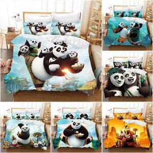 Set di biancheria da letto di alta qualità stampata 3D Cartoon Kongfu Panda Coperchio piumino con set di cuscini letto per bambini per decorazioni per la camera da letto