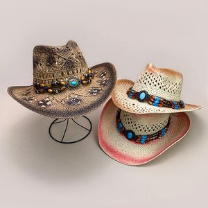 Berets Retro Beach Travel Cowboy Hats Bandhnu Unisex Outdoor Sunshade Exotic Style Универсальный повседневный праздник Hollow Out соломенные шапки