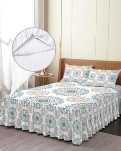 Sängkjol Bohemian Mandala Flower Elastic Fitted Bed Steread med kuddväskor Protector Madrass Cover Bedding Set Sheet