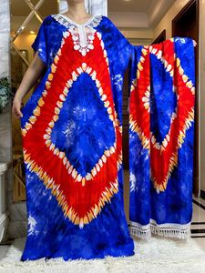 Ubranie etniczne 100% bawełniane kwiatowe maksymalne dashiki eleganckie nadrukowane suche afrykańskie damskie damskie strój z szalikiem islamskie szaty t240510