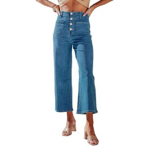 Biegły Ladies Odzież szerokie wysokie pasy elastyczne jeansy proste nogi luźne dżinsowe spodnie z kieszeniami