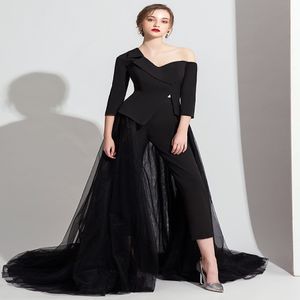 Eleganta aftonklänningar lång svart vit jumpsuit lång byxa jumpsuit lång ärm formell klänning v hals jumpsuits dubai prom klänning 321f