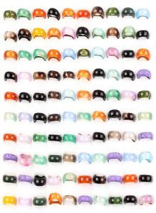 Whole Bulk Lots Womens 50Pcs Smoothy Mixed color Stone Finger Rings Band Couple Wedding Engagement Mens 2204138653270