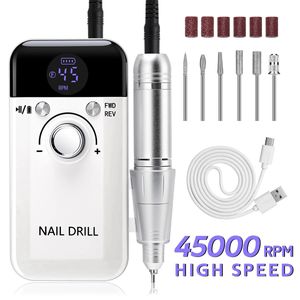 Tragbare Nagelbohrer Professionelle Maschine 45000 U / min wiederaufladbare elektrische Gelnägelkit für Manicure Salon Home 240509