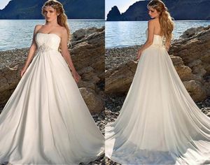2020 CHIFFON CHIFFON Strapless Bridal Dresses Aline Large Ruched Bodyed Wedding Vestres com Beadings Beach Wedding Gown7251902