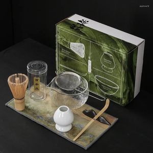 TEAWARE SETS 4/7st Matcha Tea Set Bamboo Vispa Scoop Glass Bowl Traditionell inomhus Handgjorda Tea-tillverkningsverktyg Japanska kit