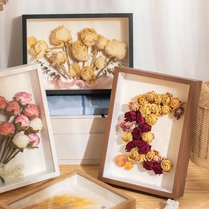 Frames 3D Po Frame Dried Flower Specimen Holder Wooden Bouquet Display Case For Crafts Picture Memorabilia Box