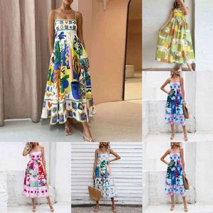 Dresses For Woman Designer Women Casual Floral Partydress Sexy Summer Sleeveless High Waist Printed Womens Wear Large Strap Holiday Ladies Skirt Plus Size 3XL