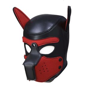 Fetiş kafa bdsm esaret kısıtlamaları deri evcil hayvan rolü erotik lateks lastik köpek kaput maskesi köpek cosplay yetişkin oyunları için catsuit kostümler