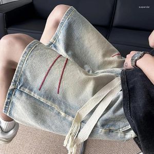 メンズジーンズ2024メンサマーヴィンテージワイドレッグショートパンツ男性膝の長さ刺繍ショーツメンズストリートウェアカジュアルデニムG207