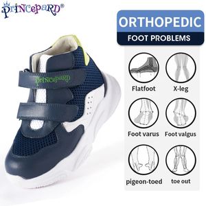 Orthopedic Sneakers for Children Princepard Korean Ankle Support Kids Sprots Shoes Spring Autumn White Navy Color 1937 Size 240509