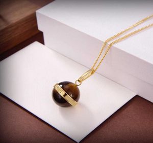 2021 Nowa marka biżuteria mody Kobiety Złota Kolor Brown Tiger Eye Stone Bead Pendant Naszyjnik Najwyższa jakość luksus 7309140