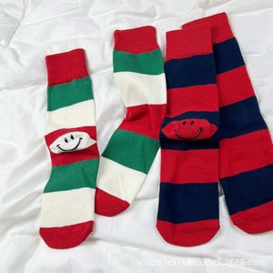 Men's Socks 23ss Designer Trendy Socks Childrens Mid Cap Pure Cotton Spring/summer Stripes Cute Smiling Face Calf Socks Ins 6mrs