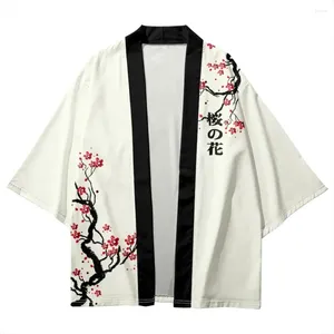 Etniska kläder japanska traditionella Cardigan Robe Män och kvinnor Harajuku Cherry Blossom Print Kimono Cosplay Beach Haori Yukata