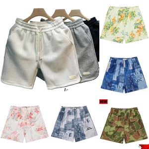 Shorts masculinos praia de verão solto de fitness seco de fitness, executando shorts de esportes de corrida casuais masculinos Padrão de onda de cor de amarração de cor sólida