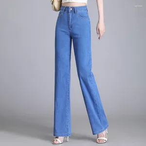Kvinnors jeans 2024 Kvinnor Summer Thin High midjan bred ben full storlek lösa avslappnade byxor