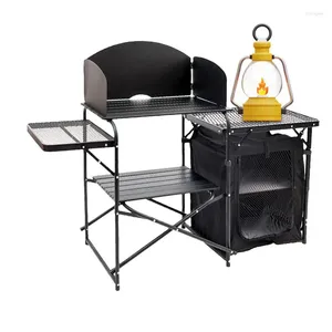 Camp Furniture Camping Kitchen Table With Storage Cabinet Organizer Folding Picnic Station Movable Cooking Desk Dining