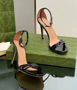 2024S/S Luxury Designer Summer Womens Strappy Sandals Shoes Patent Leather Stilleto Heels Lady Italy Design Gladiator Sandalias EU35-43
