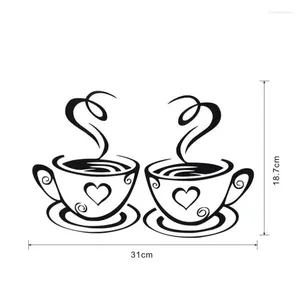 Väggklistermärken dubbla kaffekoppar klistermärke PVC Art Decals Adhesive Kitchen Room Decor Ne