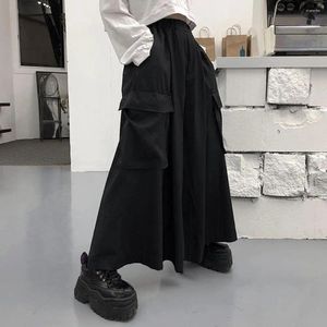 Kvinnor Pants Women Solid Color Culottes Stylish Cargo med stora fickor för avslappnad streetwear bekväma breda benbyxor damer