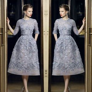 Elie Saab Short Prom Dresses Lace Knee Length Appliques Half Sleeves Evening Dress Formal Party Gowns 285y