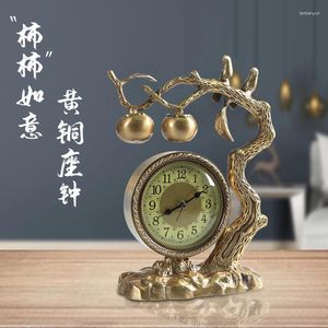 Table Clocks Chinese Style Pure Copper Desk Clock Silent Living Room Bedroom Fashion Quartz Desktop Brass Decorations