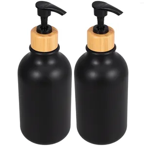 Liquid Soap Dispenser 2 Pcs Household Press Hand Bottle Travel Toiletry Containers Bamboo Type Shower
