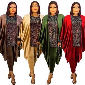 Ethnische Kleidung plus Größe afrikanische Kleidung für Frauen Ankara Dashiki 2 PCs Set -Pailletten -Outfits 2023 Herbst Fashion Velvet Tops Hosenhosen Anzüge T240510