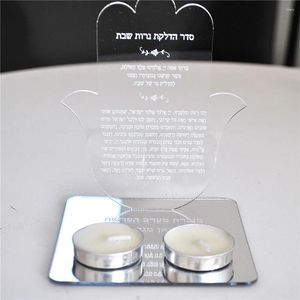 パーティーの好意10pcsカスタムプリントヘブライ語の祈りのバーMitzvah Souvenir Memorial Gift Hasma Card with Candle Holder Acrylic Blessing Dedication