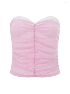 Women's Tanks Wsevypo Sexy Contrast Color Bandeau Tube Tops Summer Off-Shoulder Bow Ruched Tank Fashion Backless Strapless