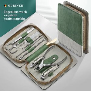 High quality Manicure Set 9 in 1 Professional Practical Kit With leather case Stainless Steel Nail Clippers Personal Care Tool 240510