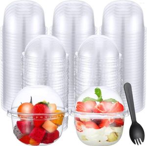 Disposable Cups Straws 200pcs Clear Plastic Dessert With Lid Dome PET Spoons For Ice Cream Party No Holes