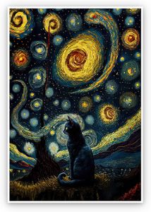 The Starry Night Cat Canvas Art Wall Pinturas famosas Poster de gato preto Função de gato